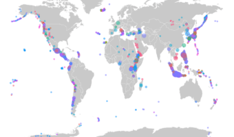 Volcano locations on world map ggplot2